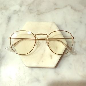Gold rimmed wire frame blue light blocking glasses